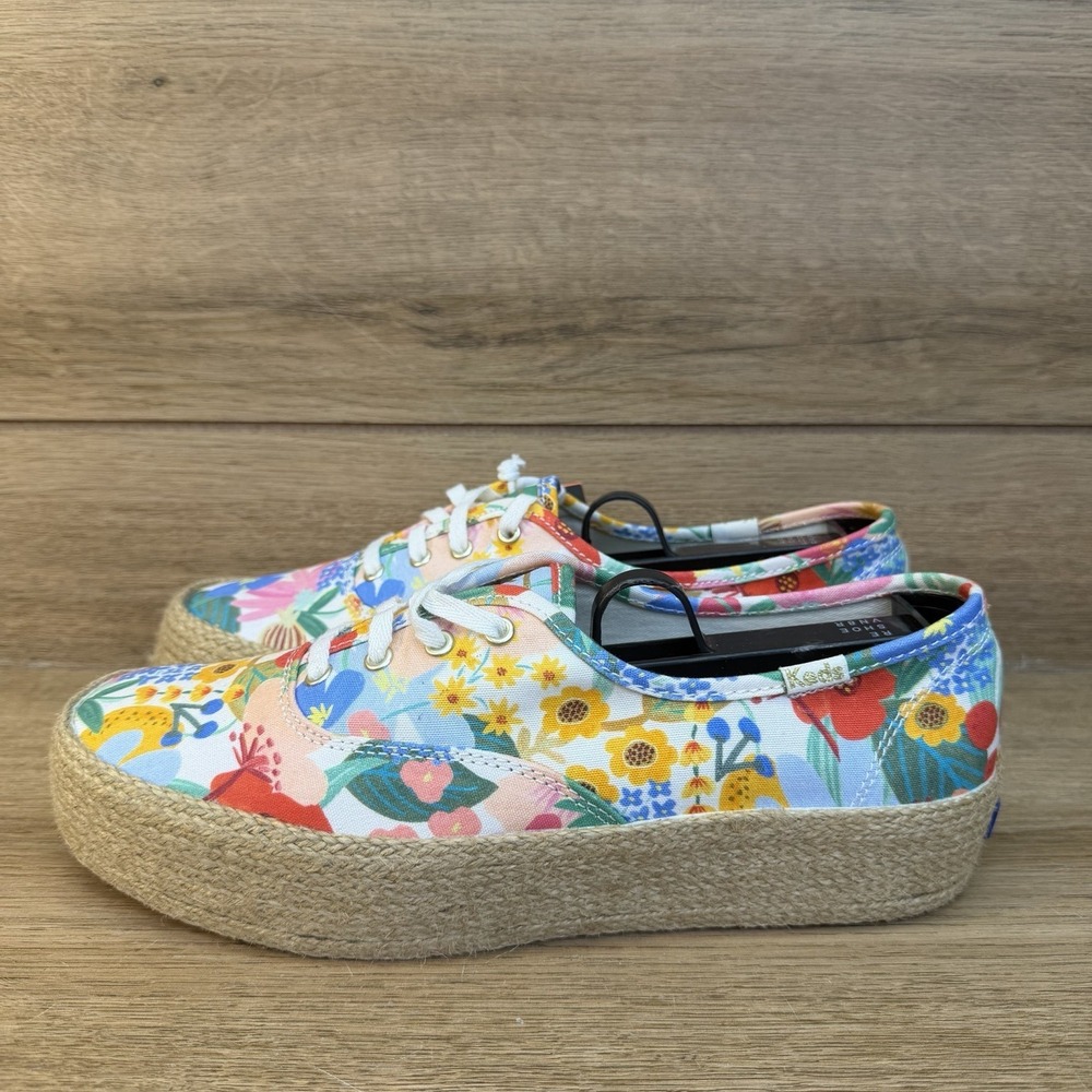 Keds x Rifle Paper Co Triple Kick Jute Sneakers Floral Womens Sz 7.5 NEW - Picture 4 of 10